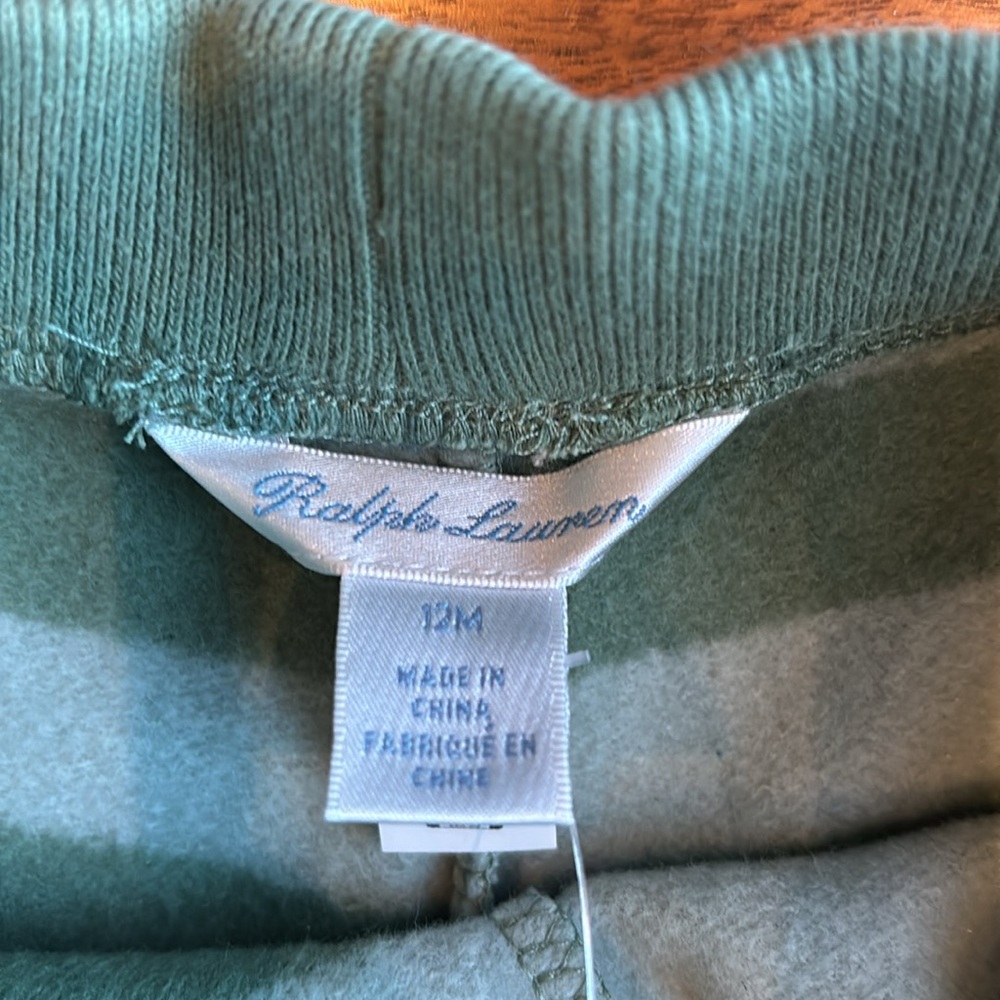 NWT Ralph Lauren (Baby) 12 month Green/Green Stripe Joggers w/ waist tie - Picture 4 of 7